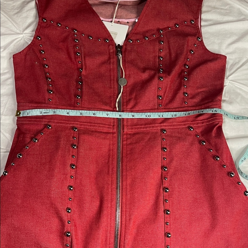 NWT Diane von Furstenberg Zip-Front Red Studded Sheath Dress - Picture 8 of 13